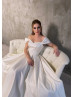 Off Shoulder Ivory Satin High Slit Simple Wedding Dress